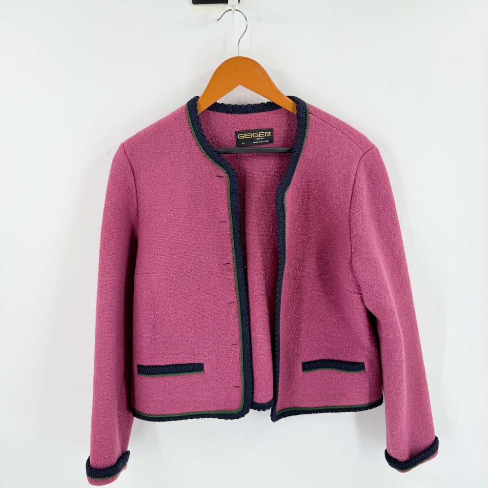 Geiger Tyrol Boiled Wool Jacket Magenta Pink 42 Vintage Austrian Trachten Coat
